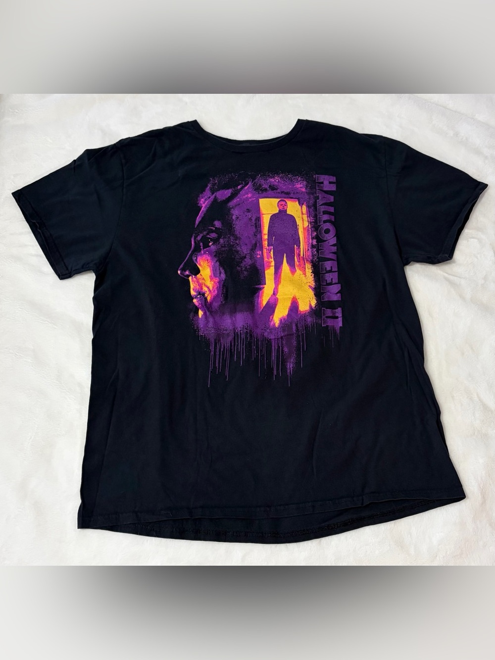 Halloween II Michael Myers Graphic T-Shirt XL Black Purple Neon Horror Movie